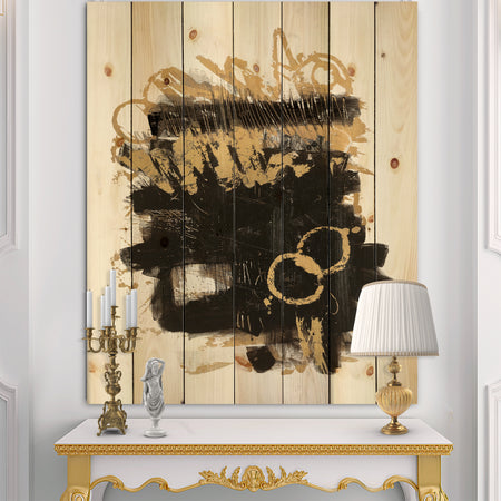 Gold and Black drift II - Glam Modern Print on Natural Pine Wood