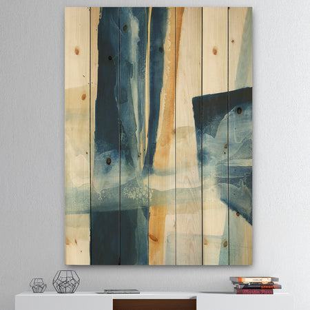 Indigo Panel IV - Glam Modern Print on Natural Pine Wood