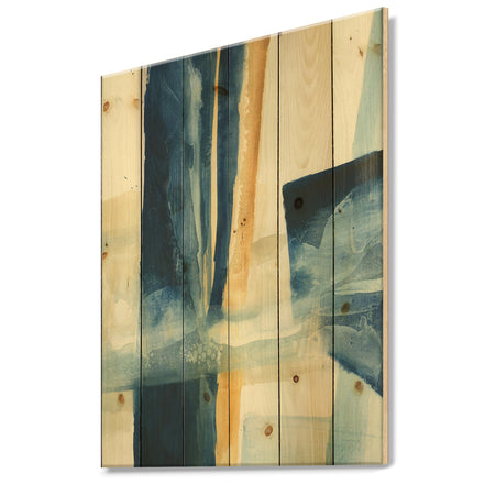 Indigo Panel IV - Glam Modern Print on Natural Pine Wood