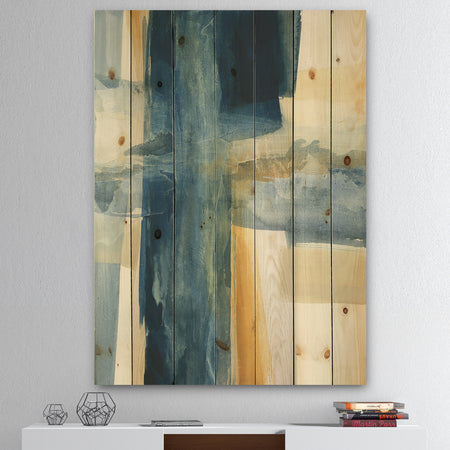 Indigo Panel VI - Glam Modern Print on Natural Pine Wood