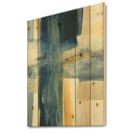 Indigo Panel VI - Glam Modern Print on Natural Pine Wood