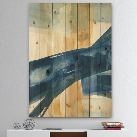Indigo Panel III - Glam Modern Print on Natural Pine Wood