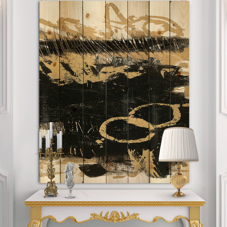 Gold and Black drift III - Modern Glam Print on Natural Pine Wood