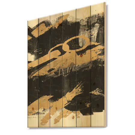 Gold and Black drift IV - Glam Print on Natural Pine Wood