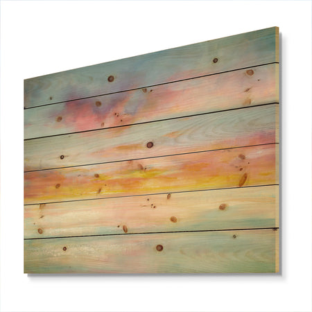Pastel Pink And Blue Clouds - Traditional Print on Natural Pine Wood