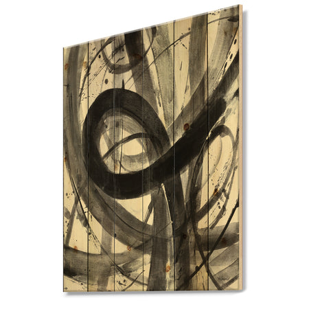 Black and White Minimalistic Painting - Modern & Transitional Print on Natural Pine Wood
