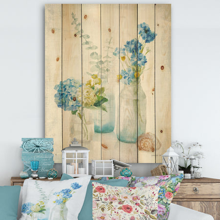 Cottage Florals III - Farmhouse Print on Natural Pine Wood