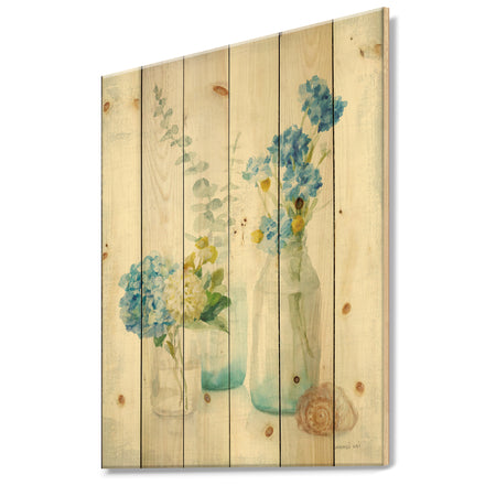 Cottage Florals III - Farmhouse Print on Natural Pine Wood