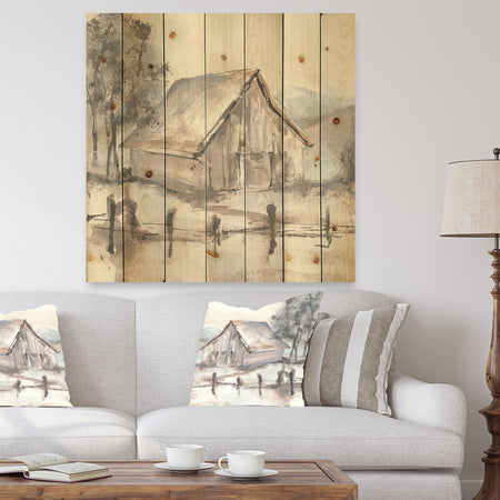 Farmhouse Barn Grey VII - Modern Farmhouse Print on Natural Pine Wood