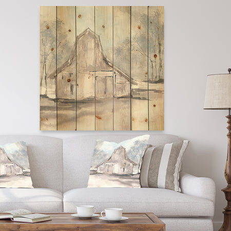 Farmhouse Barn Grey VI - Modern Farmhouse Print on Natural Pine Wood