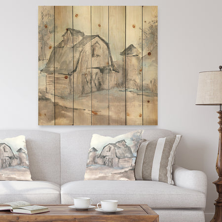 Farmhouse Barn Grey V - Modern Farmhouse Print on Natural Pine Wood