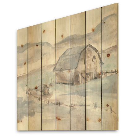 Farmhouse Barn Grey IV - Modern Farmhouse Print on Natural Pine Wood
