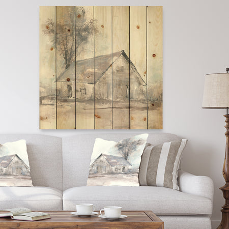 Farmhouse Barn Grey III - Modern Farmhouse Print on Natural Pine Wood