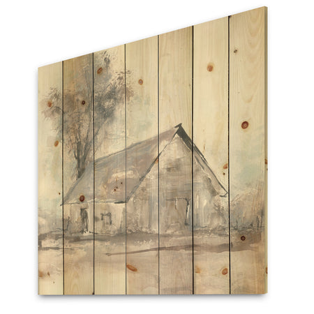Farmhouse Barn Grey III - Modern Farmhouse Print on Natural Pine Wood