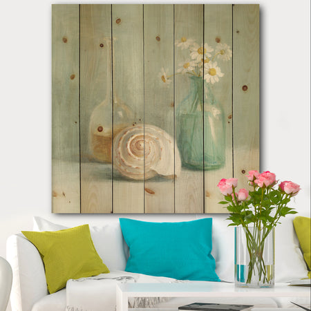 Pastel Bath III - Nautical & Beach Print on Natural Pine Wood