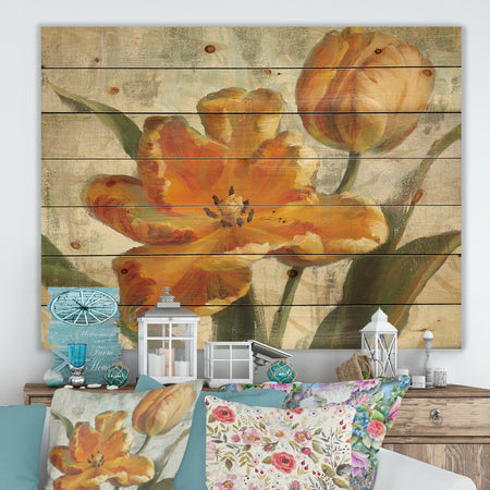 Parrot Tulips I on Ivory - Cabin & Lodge Print on Natural Pine Wood