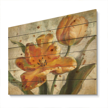 Parrot Tulips I on Ivory - Cabin & Lodge Print on Natural Pine Wood