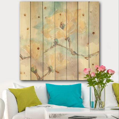 Magnolias in White I - Cabin & Lodge Print on Natural Pine Wood