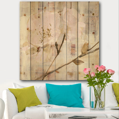 Elegance I Pink - Shabby Chic Print on Natural Pine Wood