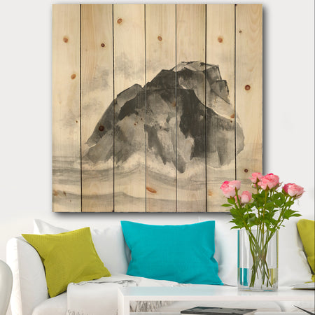 Solitary Rock - Lake House Print on Natural Pine Wood
