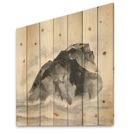 Solitary Rock - Lake House Print on Natural Pine Wood