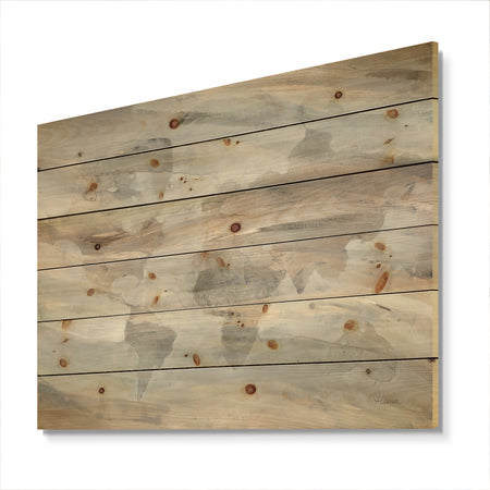 Misty World Map - Glam Map Print on Natural Pine Wood