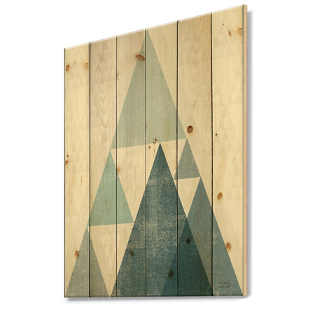 minimal Triangles III Blue - Mid-Century Modern Print on Natural Pine Wood