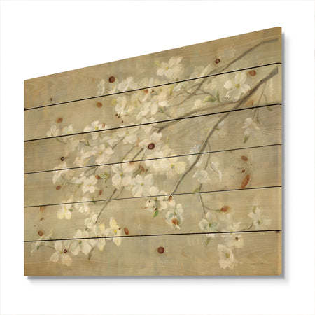 Dogwood in Spring Neutral - Farmhouse Print on Natural Pine Wood