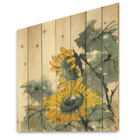 Tradionnal Sunflower II - Cabin & Lodge Print on Natural Pine Wood
