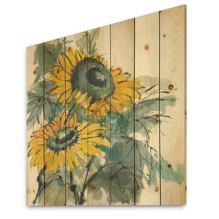 Tradionnal Sunflower I - Cabin & Lodge Print on Natural Pine Wood