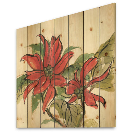 Poinsettia II - Farmhouse Print on Natural Pine Wood