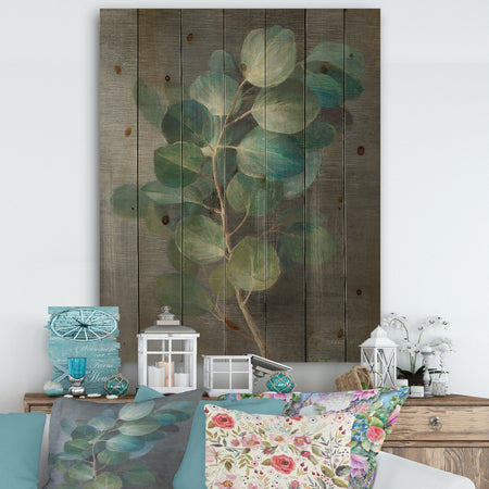 Fresh leaves I - Traditional Print on Natural Pine Wood