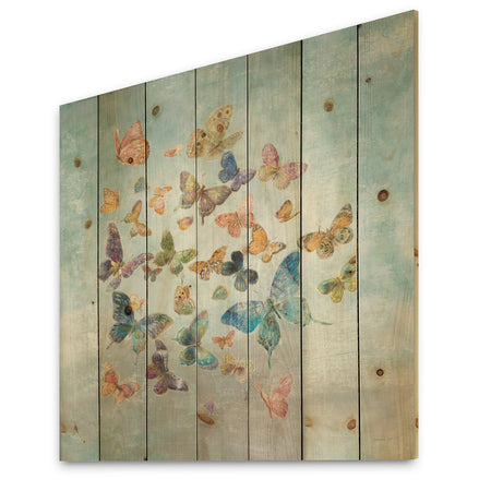 Butterflies Dancing I - Wildlife Print on Natural Pine Wood