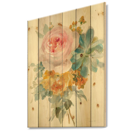Multicolor French Bouquet I - Farmhouse Print on Natural Pine Wood