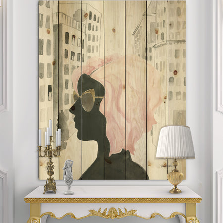 Glam Pink Ladies IV - Fashion Print on Natural Pine Wood