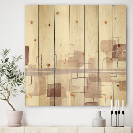 Watercolor Minimal Boxes II - Modern Print on Natural Pine Wood