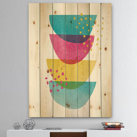 Minimal Spots Balance III - Mid-Century Modern Print on Natural Pine Wood
