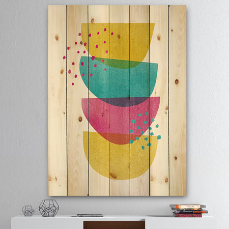 Minimal Spots Balance II - Mid-Century Modern Print on Natural Pine Wood