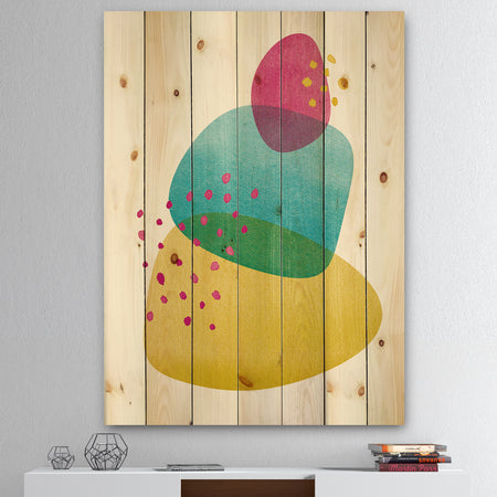 Minimal Spots Balance I - Mid-Century Modern Print on Natural Pine Wood