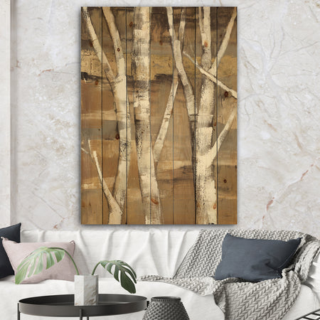 Natural Birch Forest II - Traditional Print on Natural Pine Wood