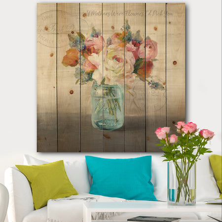French Cottage Bouquet II Mothers - Cottage Print on Natural Pine Wood