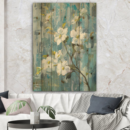 Pastel Magnolia II - Floral & Botanical Print on Natural Pine Wood