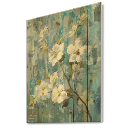 Pastel Magnolia II - Floral & Botanical Print on Natural Pine Wood