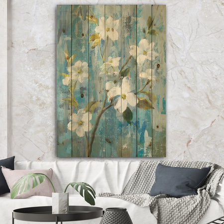 Pastel Magnolia I - Floral & Botanical Print on Natural Pine Wood