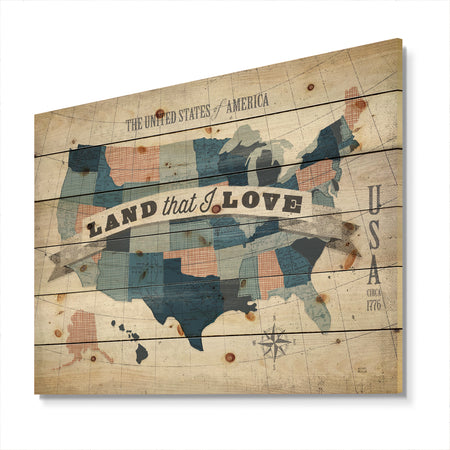 American Map Watercolor - Map Print on Natural Pine Wood