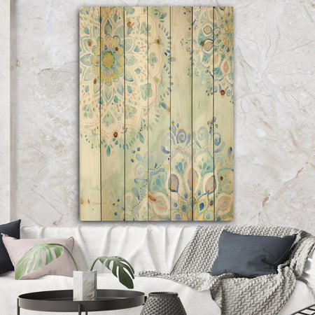 Watercolor mandalas III - Floral & Botanical Print on Natural Pine Wood