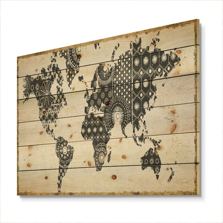 Madallions Map - Traditional Print on Natural Pine Wood