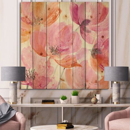 Shabby Flower III - Shabby Chic Print on Natural Pine Wood