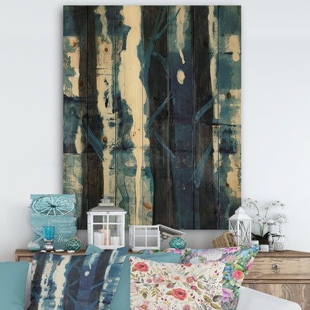 Deep Woods II Indigo - Country Charm Print on Natural Pine Wood