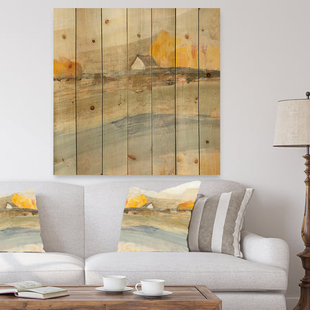 Coming on Farmhouse Landscape - Traditional Print on Natural Pine Wood